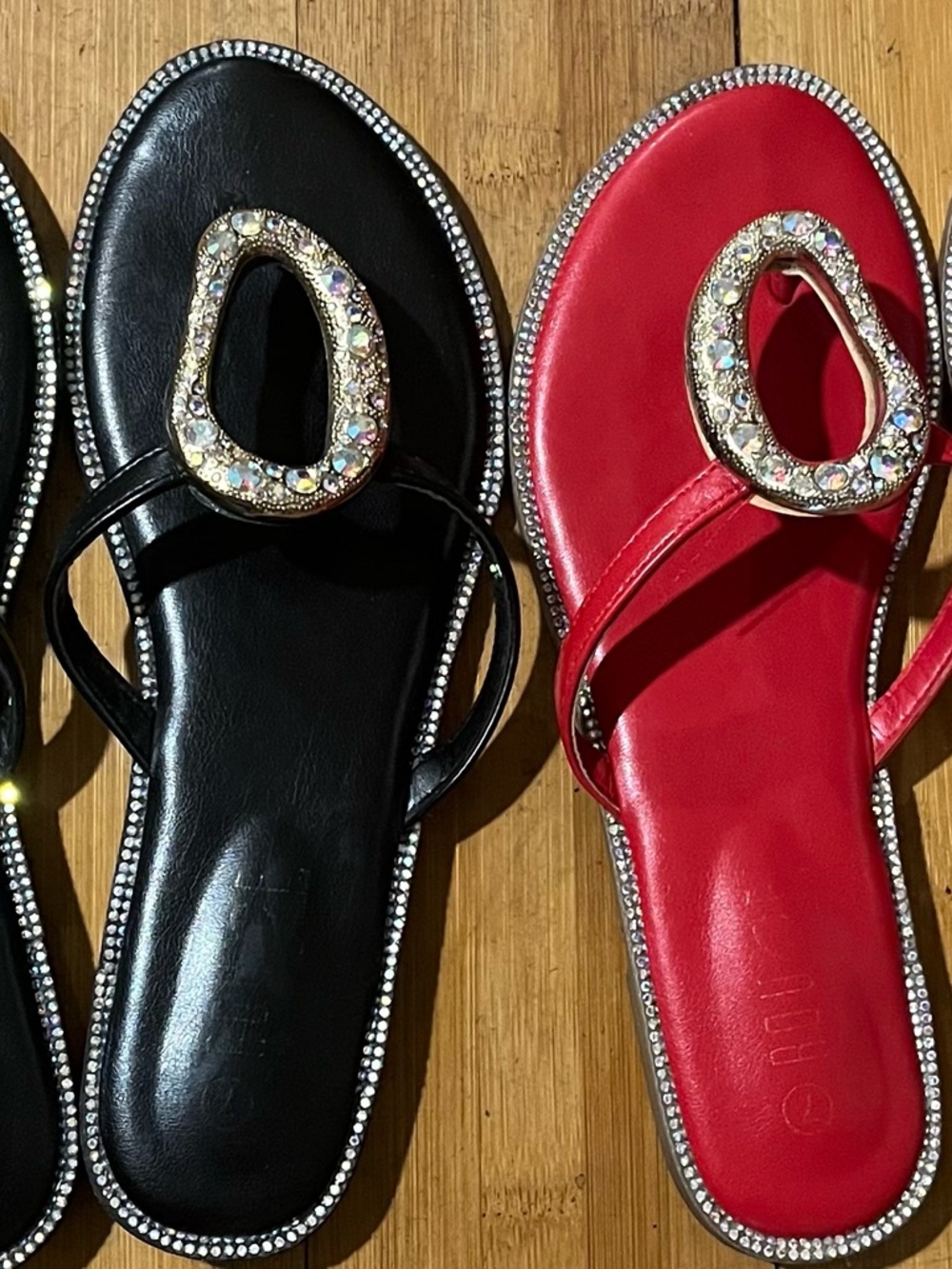 Women’s Red & Black Jeweled Slide Sandals